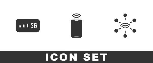 Set Internet Wireless Mobile Con Icona Rete Vettore — Vettoriale Stock