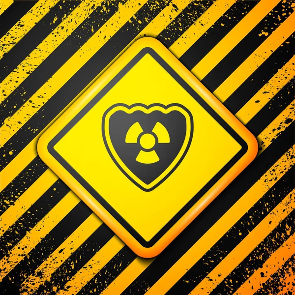 Negro Radioactivo Icono Del Escudo Aislado Sobre Fondo Amarillo Símbolo — Archivo Imágenes Vectoriales