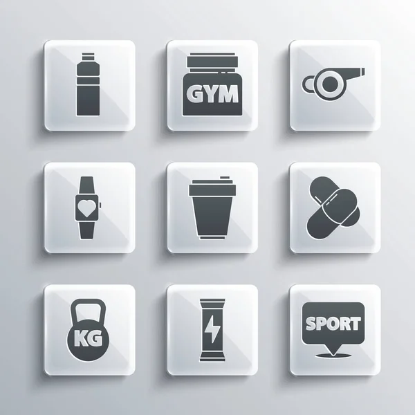 Set Olahraga Gizi Lokasi Gym Pengocok Kebugaran Kettlebell Smartwatch Dan - Stok Vektor