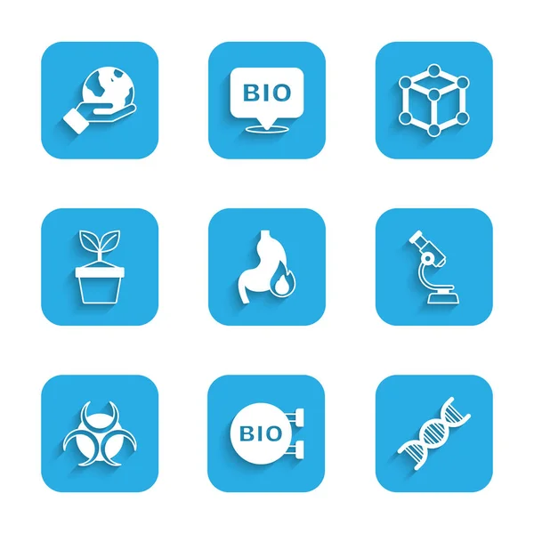 Ορισμός Στομαχική Καούρα Bio Υγιή Τρόφιμα Σύμβολο Dna Μικροσκόπιο Biohazard — Διανυσματικό Αρχείο