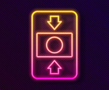 Parlayan neon hattı yangın alarm sistemi simgesi siyah arkaplanda izole edildi. Yangın güvenlik kutusunu çek. Vektör