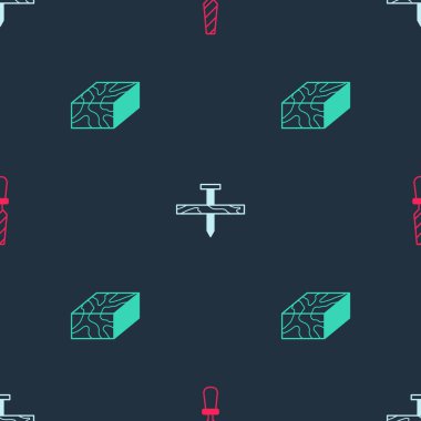 Rasp metal dosyasını, metal çiviyi ve tahta kirişi pürüzsüz desene ayarlayın. Vektör