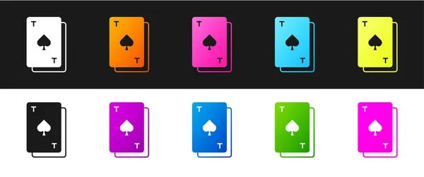 Set Spielkarte Mit Pik Symbol Isoliert Auf Schwarzem Und Weißem — Stockvektor
