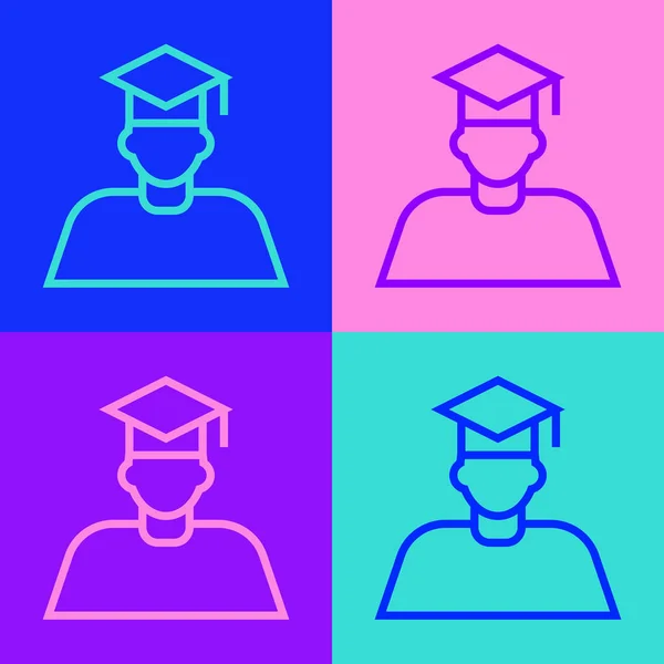 Pop Art Ligne Diplômé Icône Casquette Graduation Isolé Sur Fond — Image vectorielle