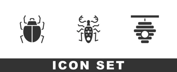 Set Mite Kever Herten Hive Voor Bijen Pictogram Vector — Stockvector