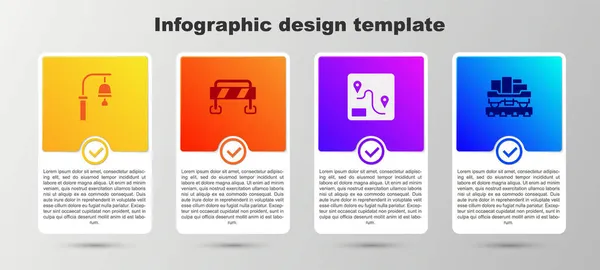 Stel Stationsklok Wegversperring Routelocatie Goederenwagon Bedrijfsinfographic Sjabloon Vector — Stockvector