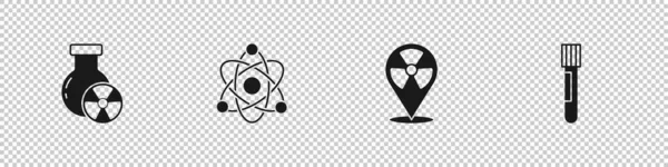 Установите Пробирку Излучения Атома Радиоактивного Месте Значок Колбы Вектор — стоковый вектор