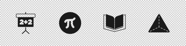 设置黑板 Pi符号 打开书本和几何图形四面体图标 — 图库矢量图片