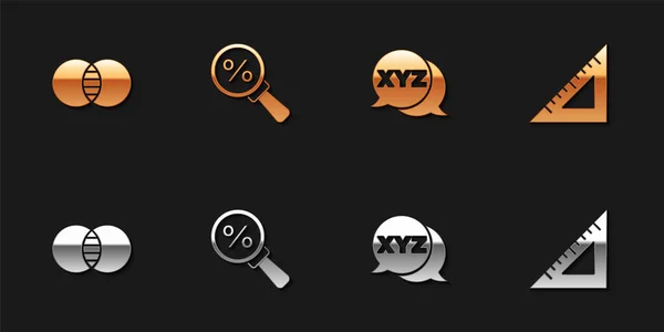 Set Mathématiques Ensembles Verre Grossissant Avec Pourcentage Système Coordonnées Xyz — Image vectorielle