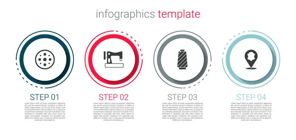 Set Botón Costura Máquina Carrete Rosca Cuero Plantilla Infografía Empresarial — Archivo Imágenes Vectoriales