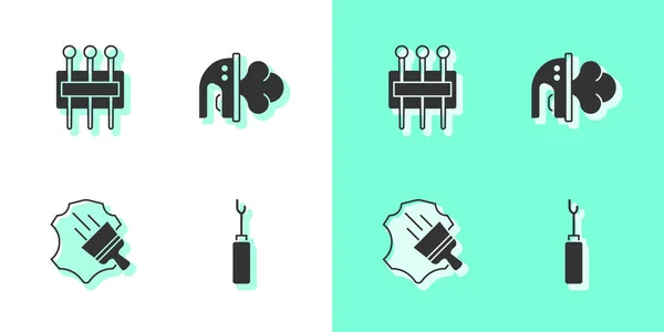 Set Awl Tool Needle Sewing Leather Electric Iron Icon Vector — Stock Vector