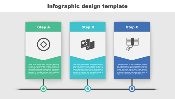 Definir Moeda Yuan Chinês Bandeira China Fogos Artifício Modelo Infográfico — Vetor de Stock