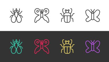 Çizgi Böcek sineği, Kelebek, Kokuşmuş Böcek ve siyah beyaz. Vektör