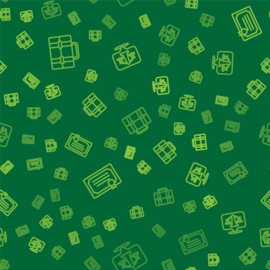 Evrak çantası, sertifika şablonu ve adalet terazisini kusursuz bir şablona ayarlayın. Vektör