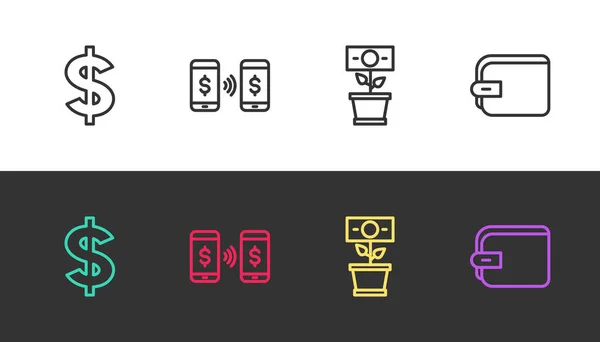 Defina Símbolo Dólar Linha Transferência Pagamento Dinheiro Planta Pote Carteira — Vetor de Stock