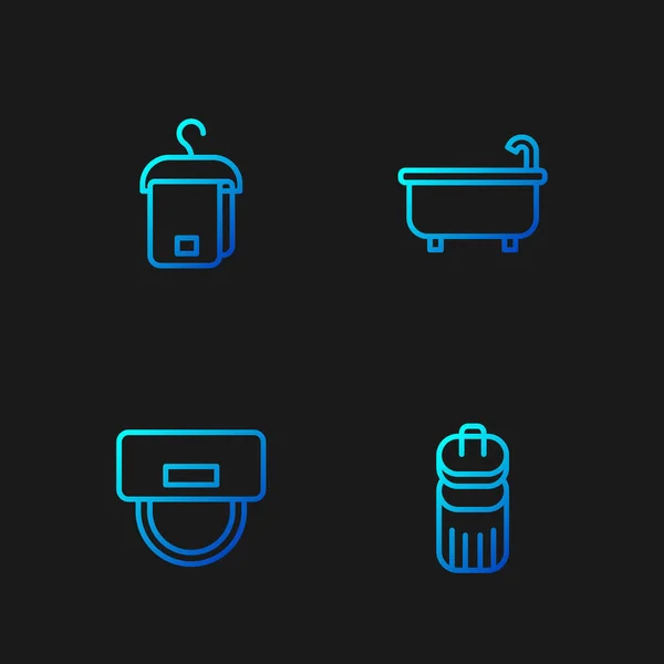 Set Línea Papelera Sombrero Bellboy Toalla Percha Bañera Iconos Color — Vector de stock