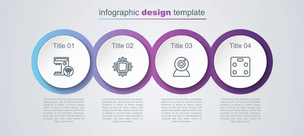 Set Line Cafetera Inteligente Procesador Con Cpu Cámara Web Básculas — Vector de stock