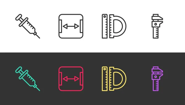 Set Line Seringue Mesure Surface Protracteur Règle Échelle Étrier Calliper — Image vectorielle