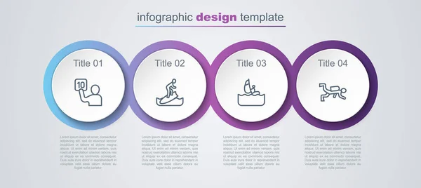 Set line Evaluación de jueces, Surfboard, Windsurf y Buceador. Plantilla de infografía empresarial. Vector — Vector de stock