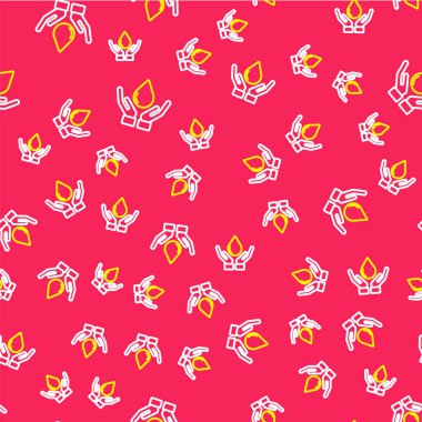 Kırmızı arka planda izole edilmiş sabun ikonuyla el yıkama. Virüs ve bakterileri önlemek için ellerini sabunla yıkıyorsun. Vektör