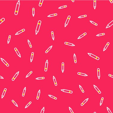 Silgi simgesine sahip satır kalemi kırmızı arkaplanda izole edilmiş kusursuz desen. Çizim ve eğitim araçları. Okul sembolü. Vektör