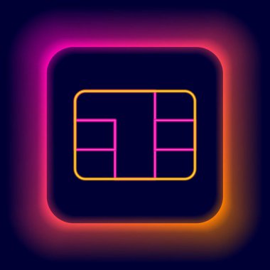 Siyah arkaplanda çip simgesi olan parlak neon hat kredi kartı. Temassız ödeme. Renkli taslak konsepti. Vektör