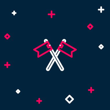 Mavi arka planda izole edilmiş çizgi ortaçağ bayrak simgesi. Bir kral ya da kraliçe tarafından yönetilen ülke, devlet ya da bölge. Renkli taslak konsepti. Vektör