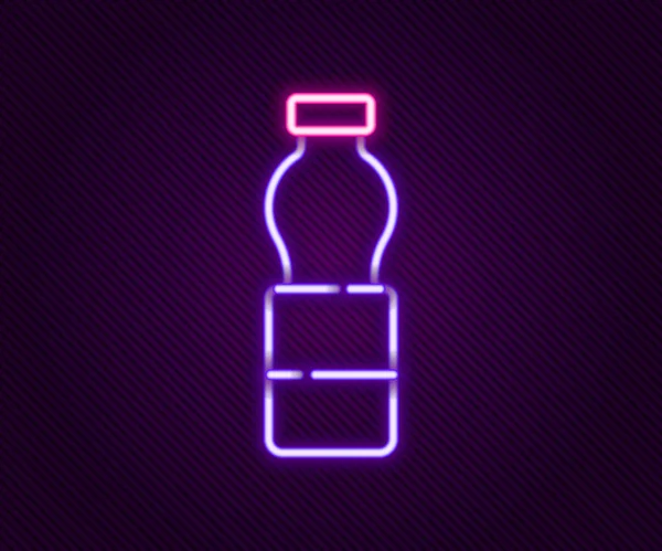 Linea neon incandescente Bottiglia di icona dell'acqua isolata su sfondo nero. Segno di bibita gassata. Concetto di contorno colorato. Vettore — Vettoriale Stock