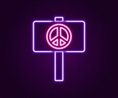 Parlayan neon hattı barış simgesi siyah arkaplanda izole edildi. Hippi barış sembolü. Renkli taslak konsepti. Vektör