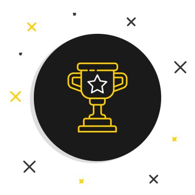 Beyaz arkaplanda çizgi ödülü ikonu izole edildi. Galibiyet ödülü sembolü. Şampiyonluk ya da yarışma kupası. Spor başarısı işareti. Renkli taslak konsepti. Vektör