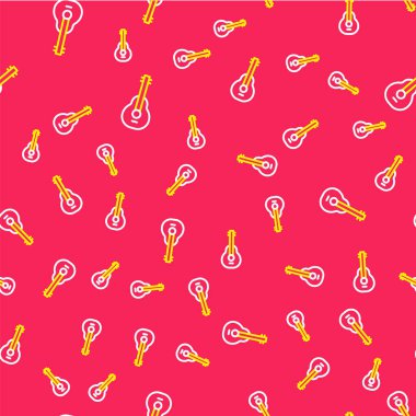 Meksika çizgisi gitar ikonu kırmızı arkaplanda iz bırakmış. Akustik gitar. Telli müzik aleti. Vektör