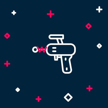 Ray silahı simgesi mavi arkaplanda izole edildi. Lazer silahı. Uzay silahı. Renkli taslak konsepti. Vektör