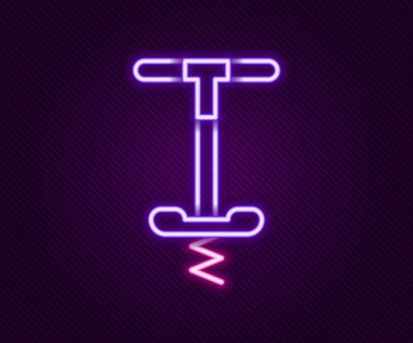 Parlayan neon hattı Pogo çubuk atlama oyuncağı simgesi siyah arkaplanda izole edildi. Renkli taslak konsepti. Vektör