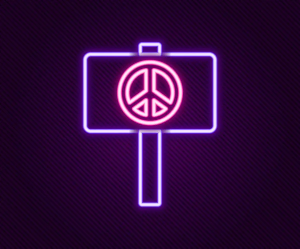 Ligne lumineuse néon Icône de paix isolée sur fond noir. Symbole hippie de paix. Concept de contour coloré. Vecteur — Image vectorielle
