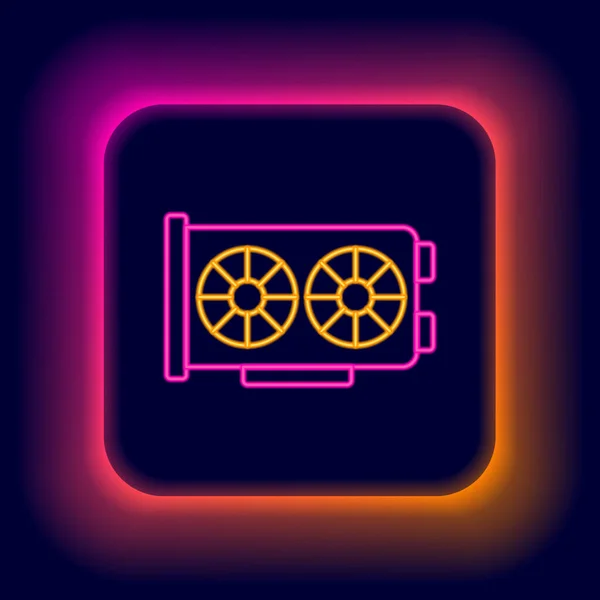 Linea neon incandescente icona della scheda grafica video isolata su sfondo nero. Concetto di contorno colorato. Vettore — Vettoriale Stock