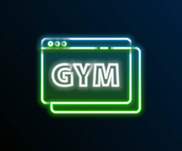 Glowing neon line Online fitness and training icon isolated on black background. Colorful outline concept. Vector — Stock Vector