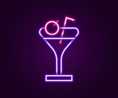 Parlayan neon hattı Martini cam ikonu siyah arka planda izole edildi. Kokteyl ikonu. Şarap kadehi ikonu. Renkli taslak konsepti. Vektör