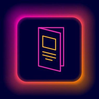 Parlayan neon çizgisi Broşür şablonu imaj simgesi siyah arkaplanda izole edildi. Şirket yıllık raporu, katalog, dergi, broşür modeli. Renkli taslak konsepti. Vektör