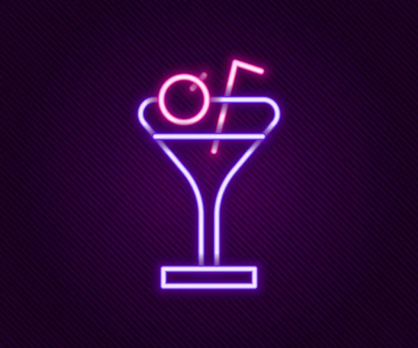 Linha de néon brilhante ícone de vidro Martini isolado no fundo preto. Ícone de cocktail. Ícone de vidro de vinho. Conceito de esboço colorido. Vetor — Vetor de Stock