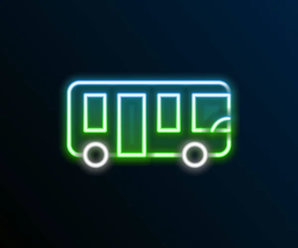 Icono de autobús del aeropuerto de línea de neón brillante aislado sobre fondo negro. Concepto de esquema colorido. Vector — Vector de stock