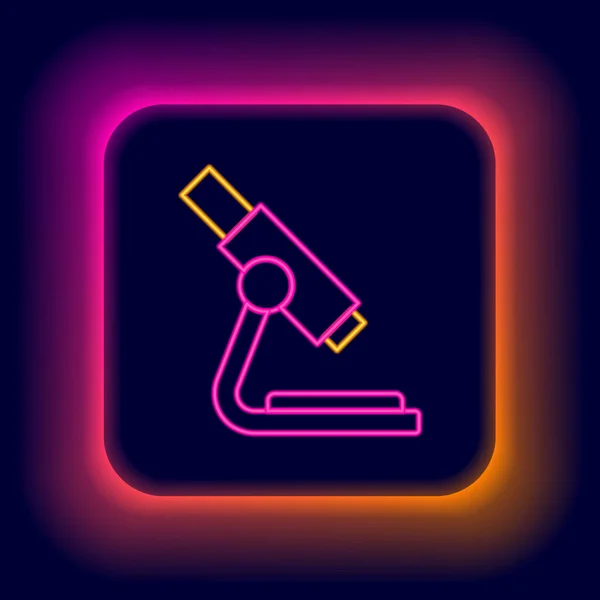 Glödande neon linje Mikroskop ikonen isolerad på svart bakgrund. Kemi, farmaceutiska instrument, mikrobiologi förstoringsverktyg. Färgstarkt skisskoncept. Vektor — Stock vektor