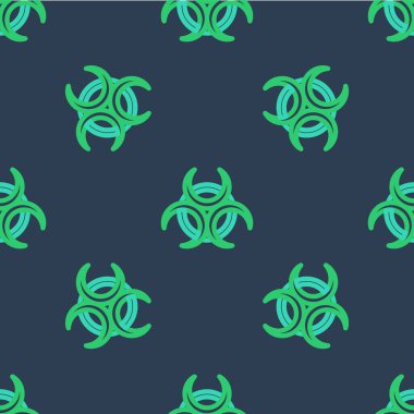 Çizgi Biyolojik Tehlike sembolü simgesi mavi arkaplanda izole edilmiş. Vektör