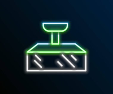 Softbox simgesinde parlayan neon hattı Stüdyo ampulü siyah arkaplanda izole edildi. Gölge yansıma tasarımı. Renkli taslak konsepti. Vektör
