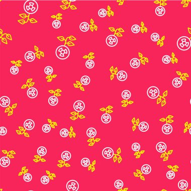 Çizgi Radyoaktif simgesi kırmızı arkaplanda izole edilmiş pürüzsüz desen. Radyoaktif zehirli sembol. Radyasyon tehlikesi işareti. Vektör