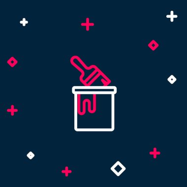 Mavi zemin üzerinde fırça simgesi olan çizgi boyası kovası. Renkli taslak konsepti. Vektör