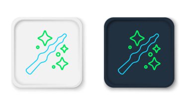 Çizgi Sihirli değnek simgesi beyaz arkaplanda izole edildi. Yıldız şeklinde sihirli aksesuar. Sihirli güç. Mutlu Cadılar Bayramı Partisi. Renkli taslak konsepti. Vektör