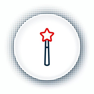 Çizgi Sihirli değnek simgesi beyaz arkaplanda izole edildi. Yıldız şeklinde sihirli aksesuar. Sihirli güç. Mutlu Cadılar Bayramı Partisi. Renkli taslak konsepti. Vektör