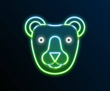 Parlayan neon hattı Ayı başı simgesi siyah arkaplanda izole edildi. Renkli taslak konsepti. Vektör