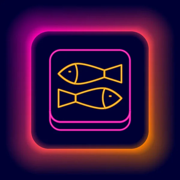 Línea de neón brillante Icono de pescado enlatado aislado sobre fondo negro. Concepto de esquema colorido. Vector — Vector de stock