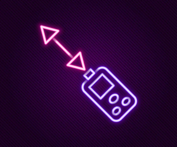 Világító neon vonal Lézer távolság mérő ikon elszigetelt fekete háttér. Lézeres távolságmérő berendezés. Színes vázlat koncepció. Vektor — Stock Vector